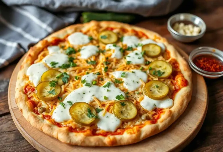 Pickle Pie Pizza: A daring twist on traditional pizza with creamy garlic sauce