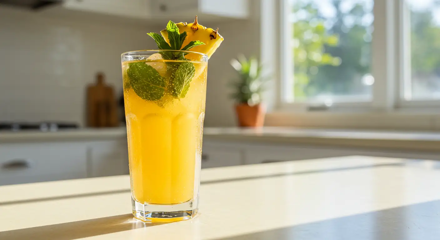 A jar of homemade sweet and sour mix with fresh lemons and limes on a kitchen countertop.