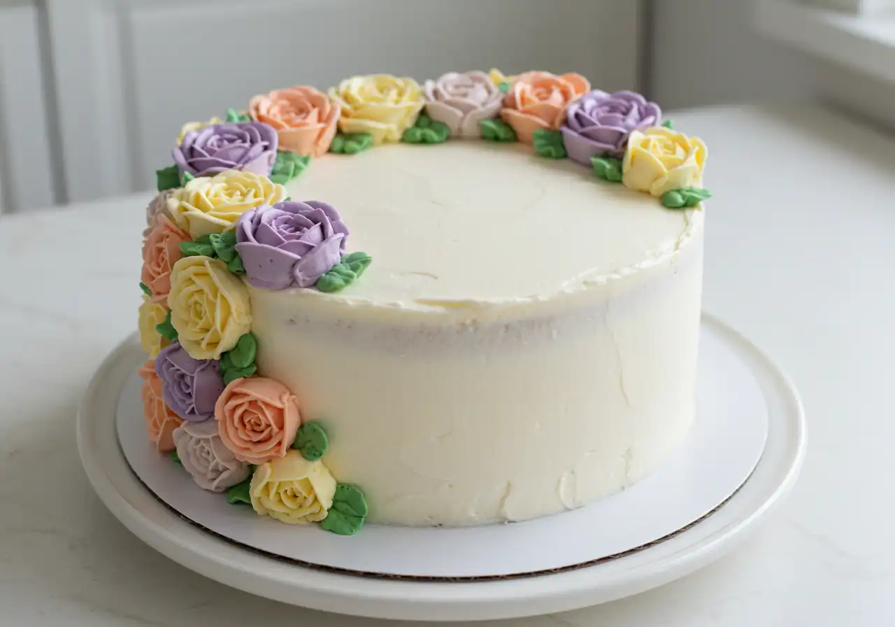 Flower birthday cake: 5 beautiful designs to try 2 Soft pastel buttercream birthday cake with piped floral details in pink and lavender