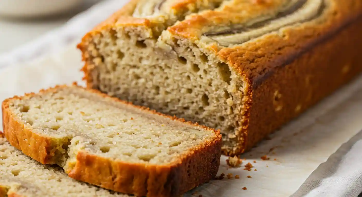 cottage cheese banana bread freshly baked on a kitchen countertop